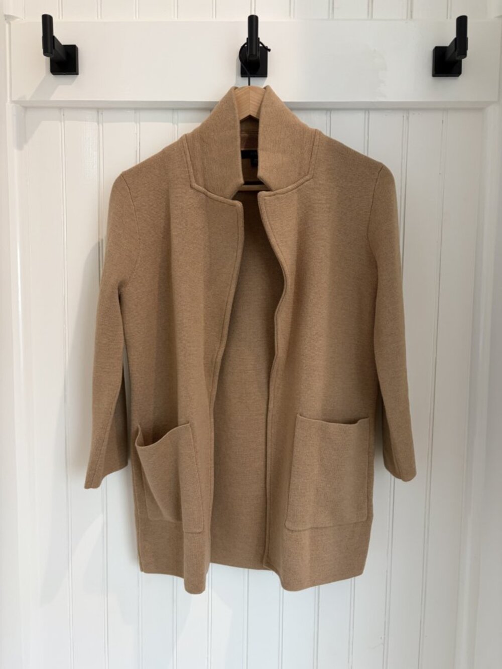 J.Crew Open Front Sweater Blazer — Camel Merino Wool Blend, Longline, XS